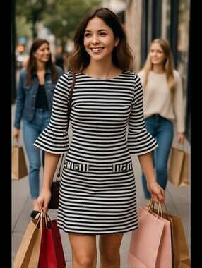 EUC Lilly Pulitzer Black and White Striped Mini Dress with Pink Lining